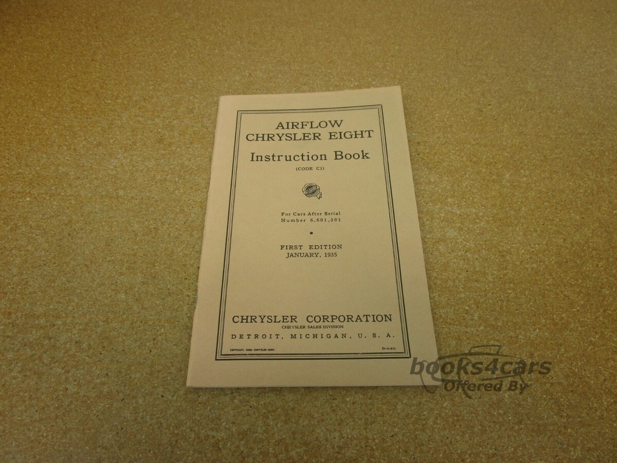 view cover of 1935 Eight Airflow Owners Manual by Chrysler