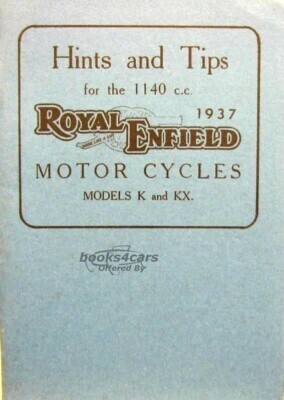 view cover of 1937 Instruction Manual by Royal Enfield for - 1140 cc K & KX 1937. 32 pages.