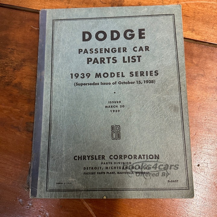 view cover of 1938 Dodge Passenger Car Parts Manual