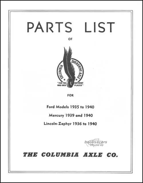 view cover of 1935-1940 Parts List rear axle by Columbia 12 pgs
