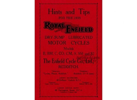 view cover of 1938 Instruction Manual by Royal Enfield for - B, BM, C, CO, S, SM, S2 1938. 28 pages.