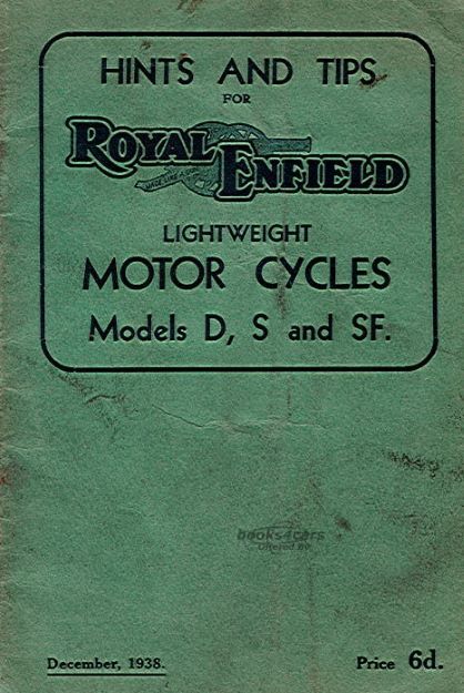 view cover of 1938 Instruction Manual by Royal Enfield for - D, S, SF 1938
