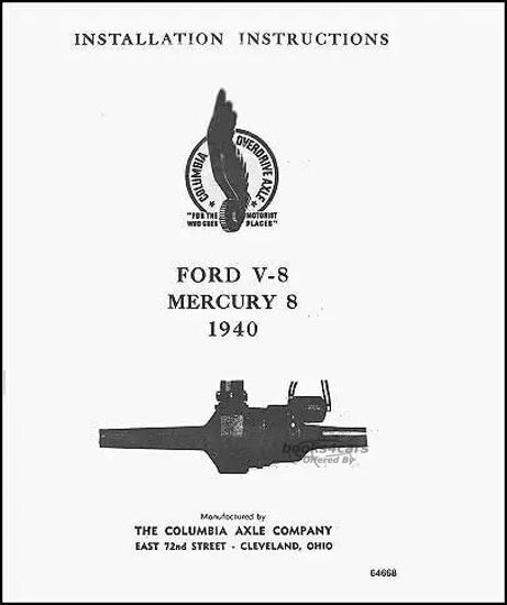 view cover of 1940 Ford Mercury V8 Rear Axle Installation manual by Columbia