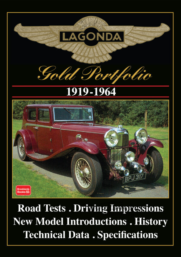 view cover of 1919-1964 Lagonda Gold Portfolio, 172 pages of articles about British luxury car, compiled by Brooklands