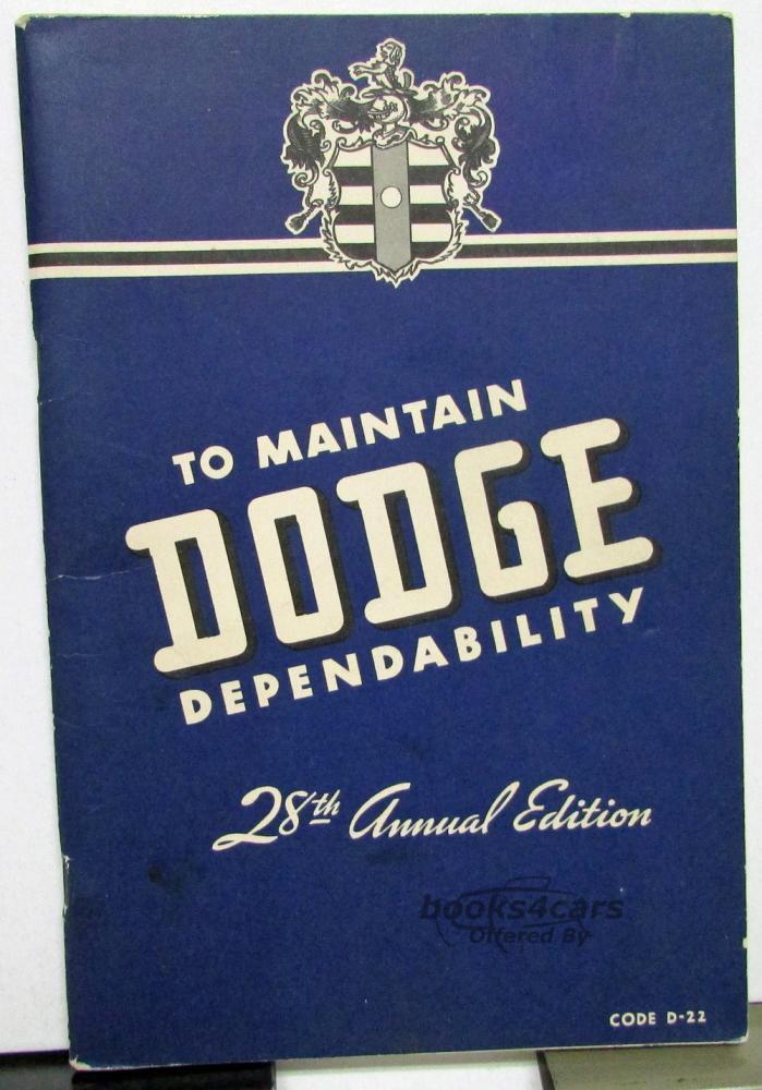 view cover of 1942 Owners Manual 28th Annual Edition by Dodge