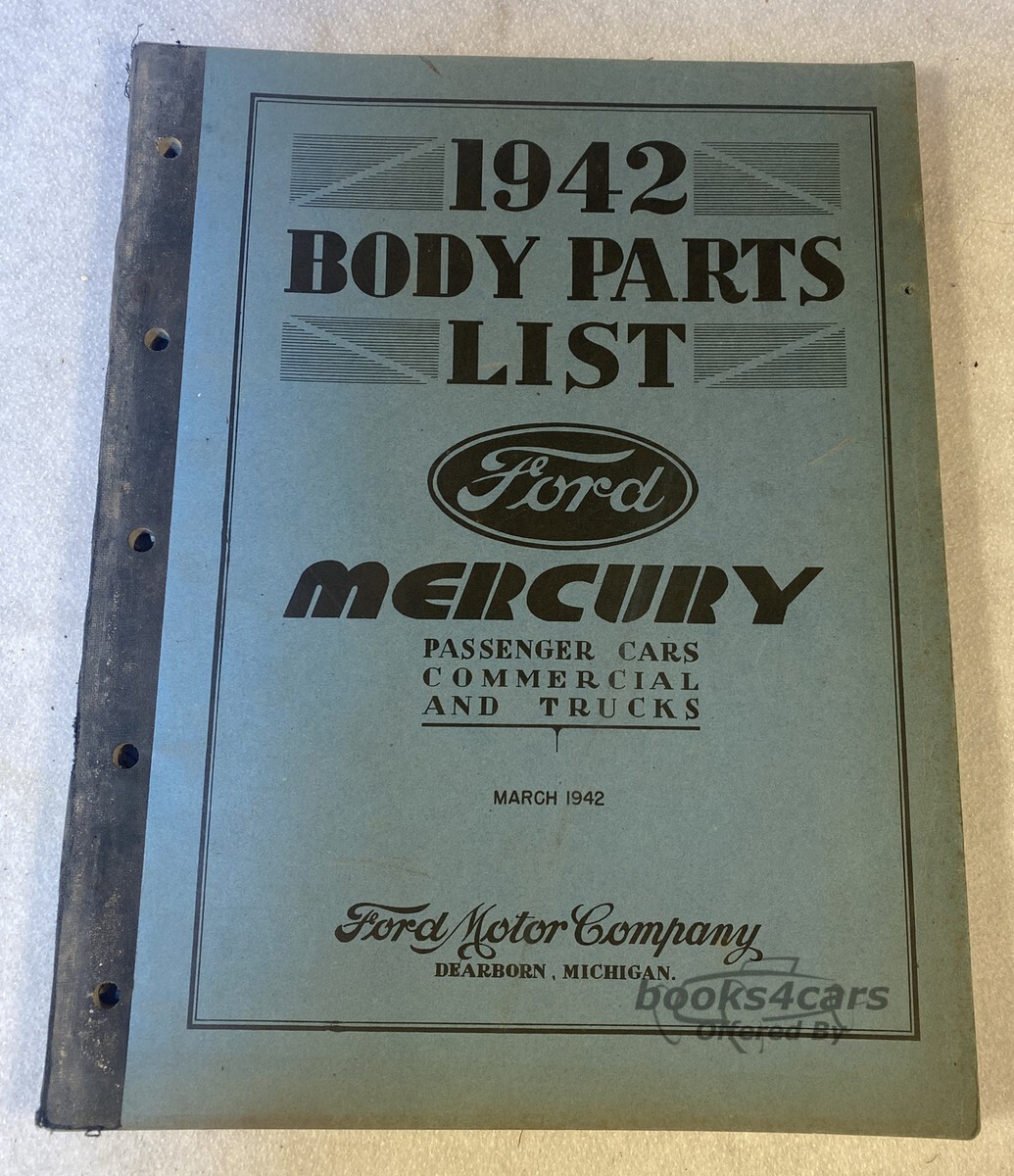 view cover of 1942 Passenger, Commercial Car & Truck Body Parts List by Ford and Mercury