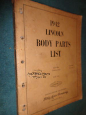 view cover of 1942 Body Parts List Manual by Lincoln
