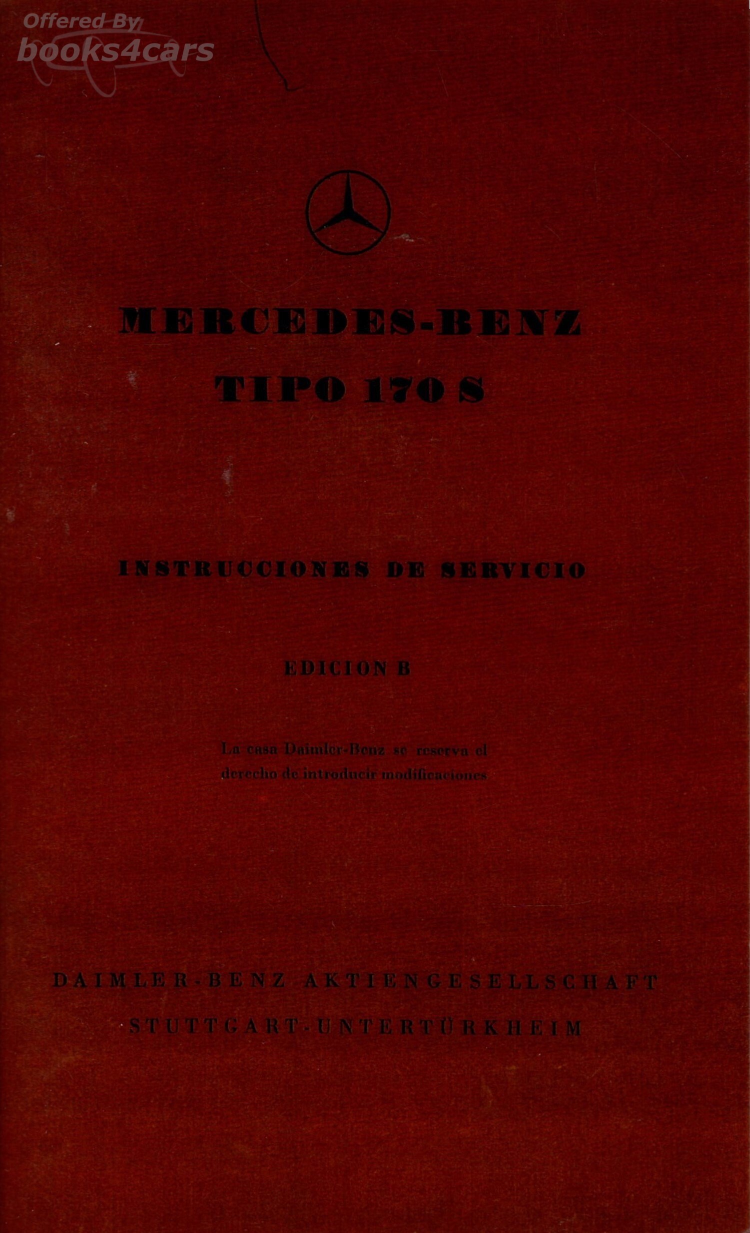 view cover of 170 S Owners Manual by Mercedes for 170S in SPANISH language