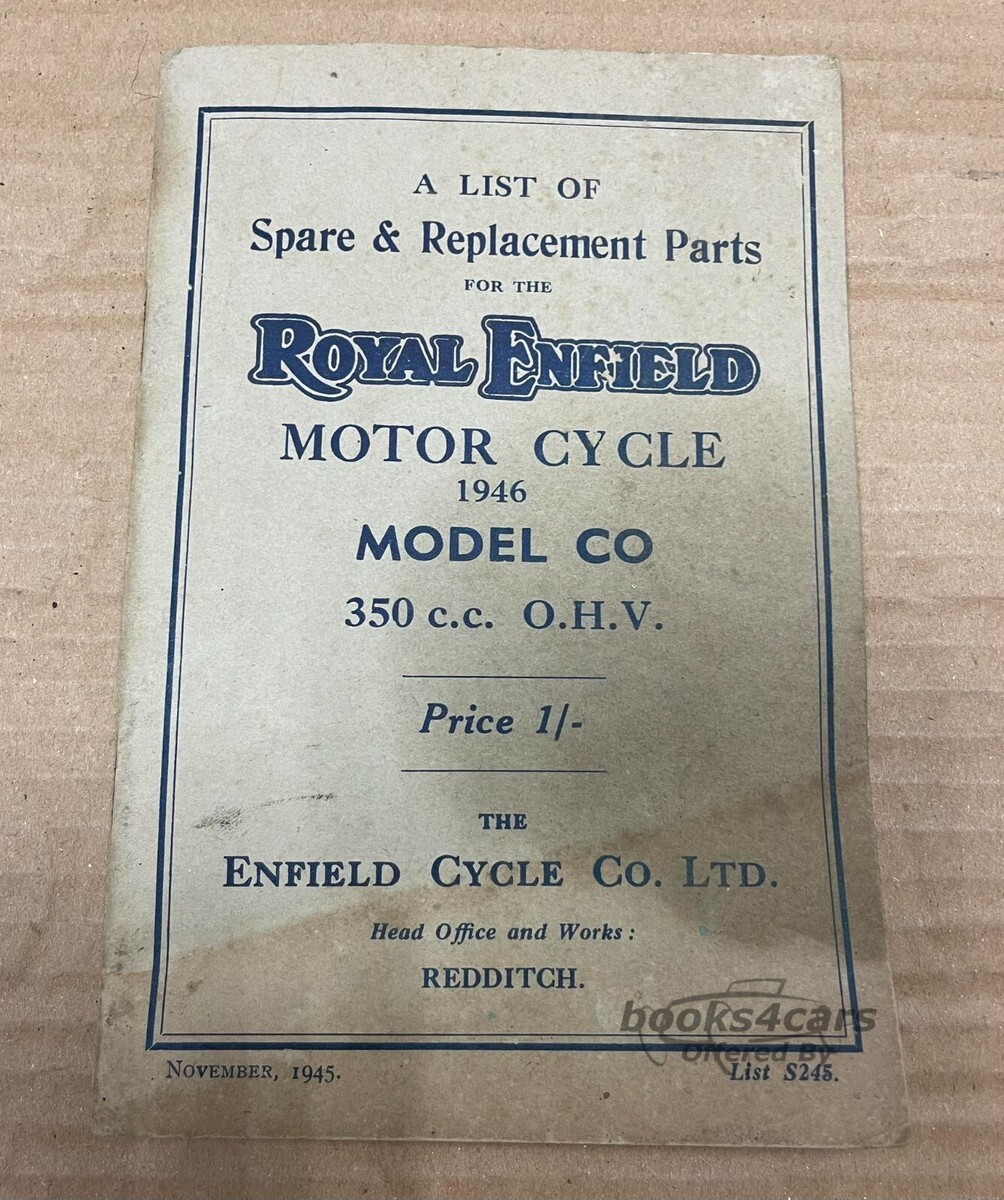 view cover of 1946 Parts Manual by Royal Enfield for - 350 cc Model-C 1946