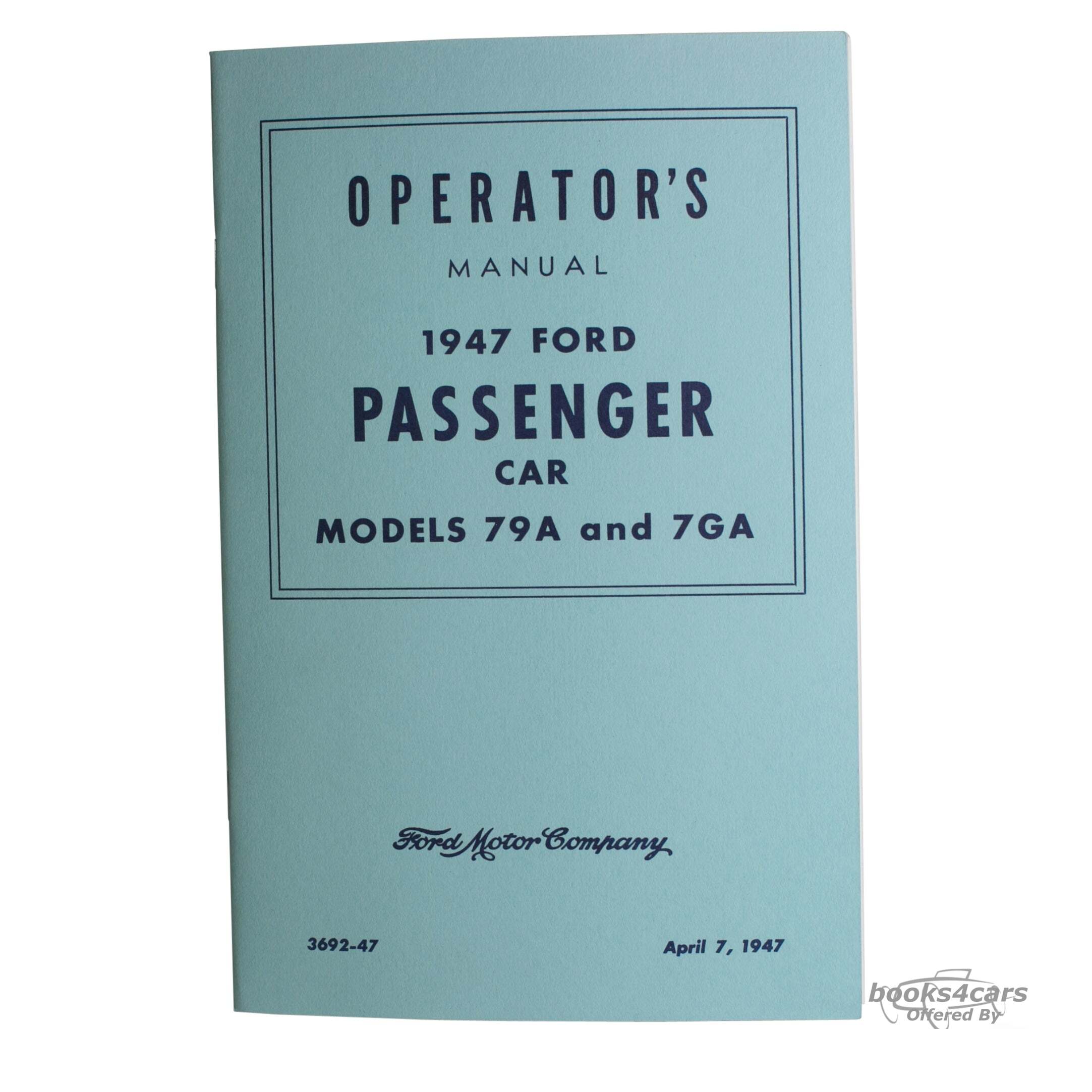 view cover of 1947 Owners manual by Ford for passenger car