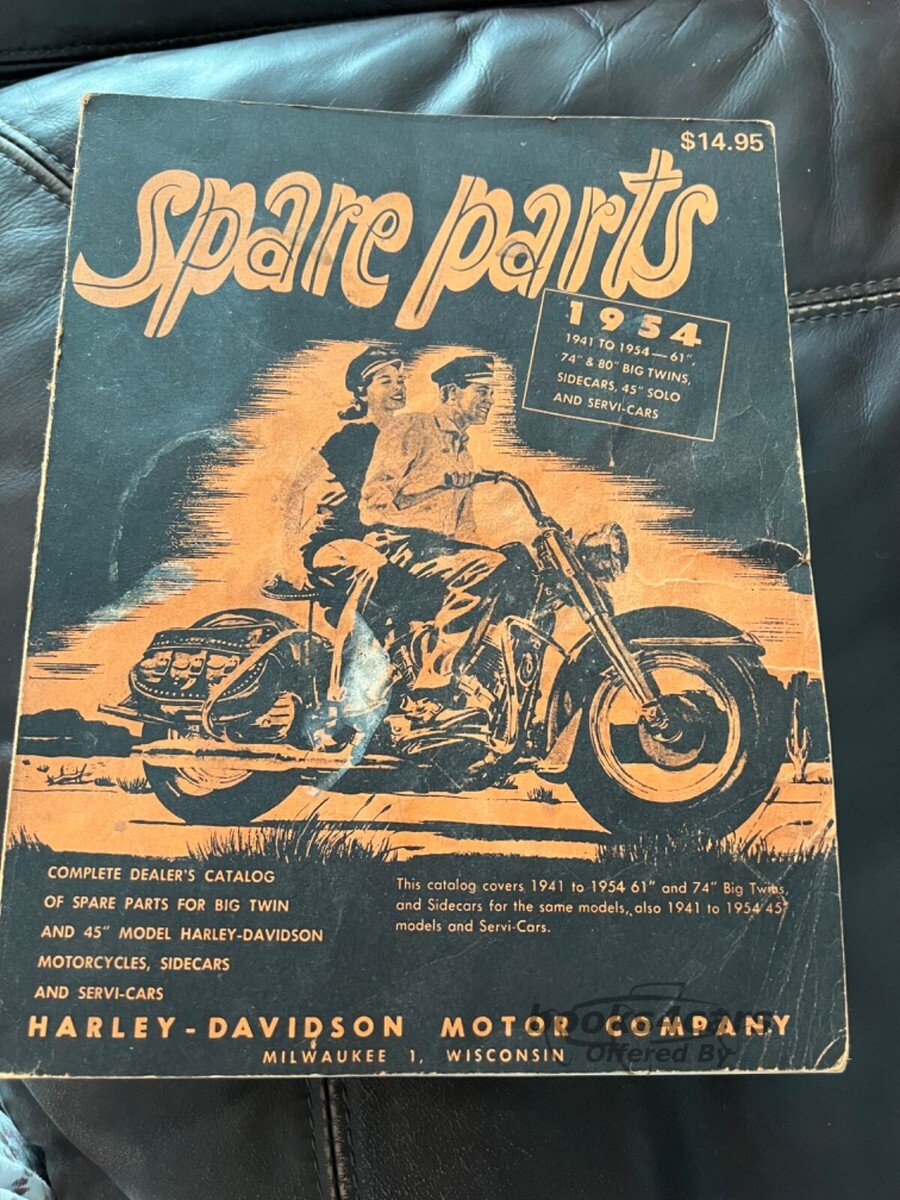 view cover of 1941-1954 Spare Parts Manual Harley Davidson 61' 74' 80' Big Twins and 45' Solo Model includes sidecars and servi cars