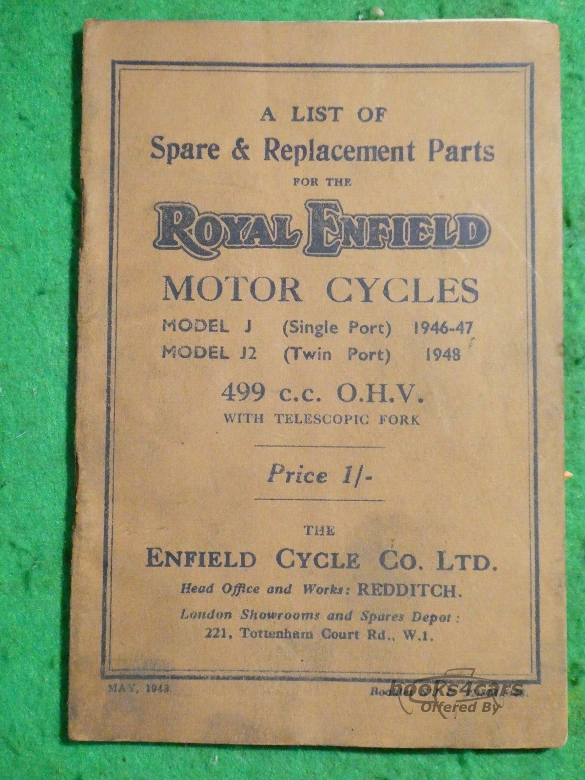 view cover of 1948 Parts Manual by Royal Enfield for - J & J2 4,99, Ohc 1948