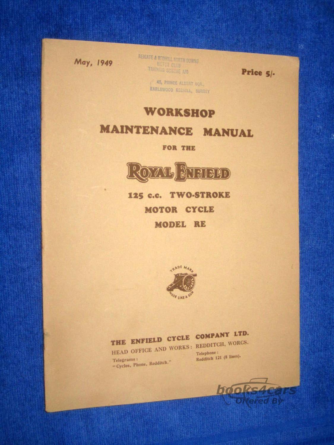 view cover of 1949 Shop Manual by Royal Enfield - 125 2-Stroke 1949
