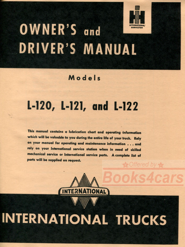 view cover of 1950-1952 Model L120 L121 L122 Owners manual by International Truck for L-120 L-121 L-122