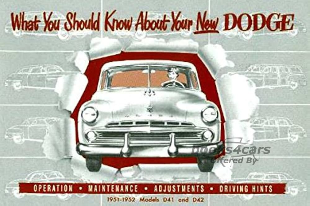 view cover of 1951 Owners Manual by Dodge including models D41 & D42