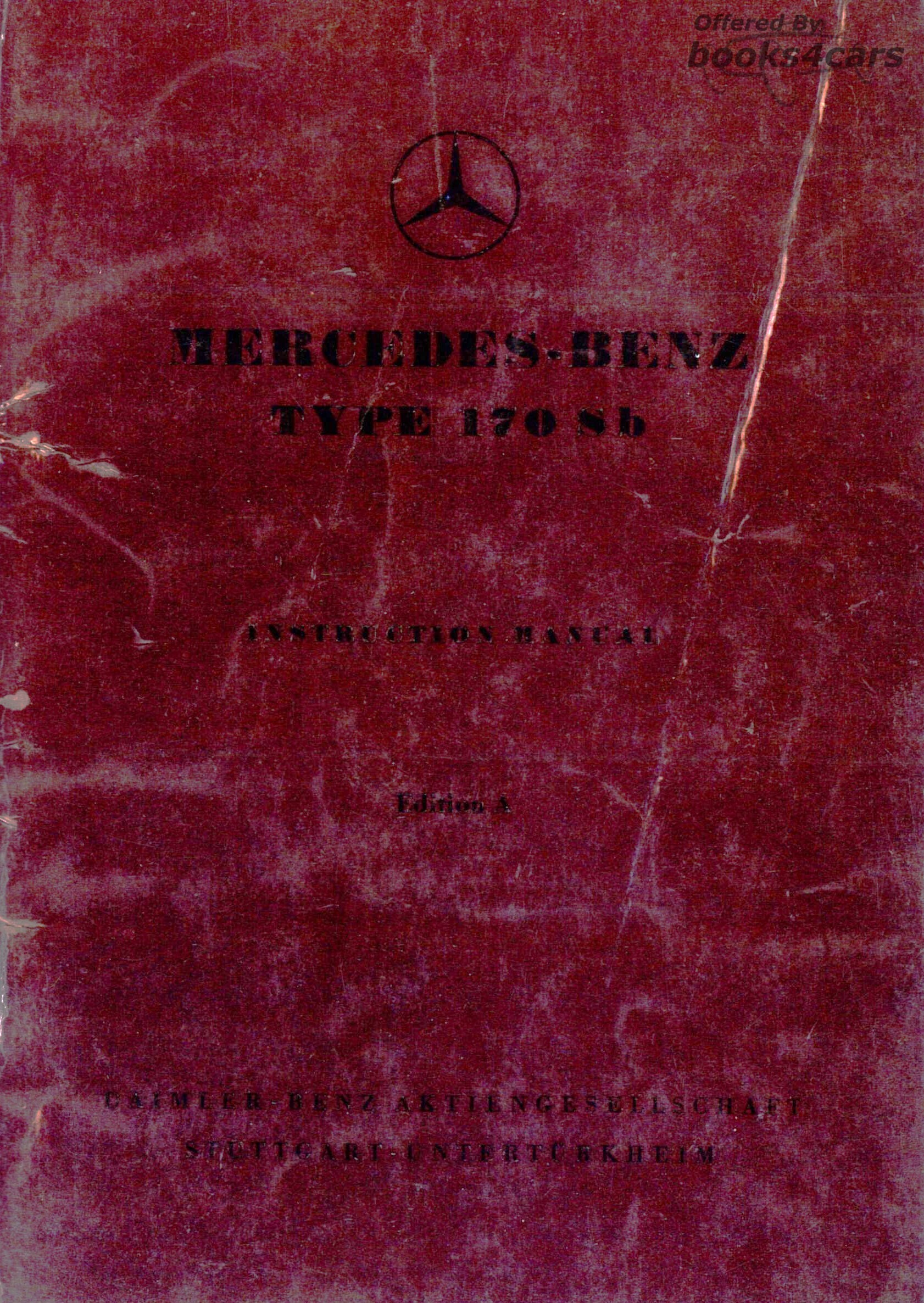 view cover of 1951-1953 170Sb Owner's Manual by Mercedes owners owner