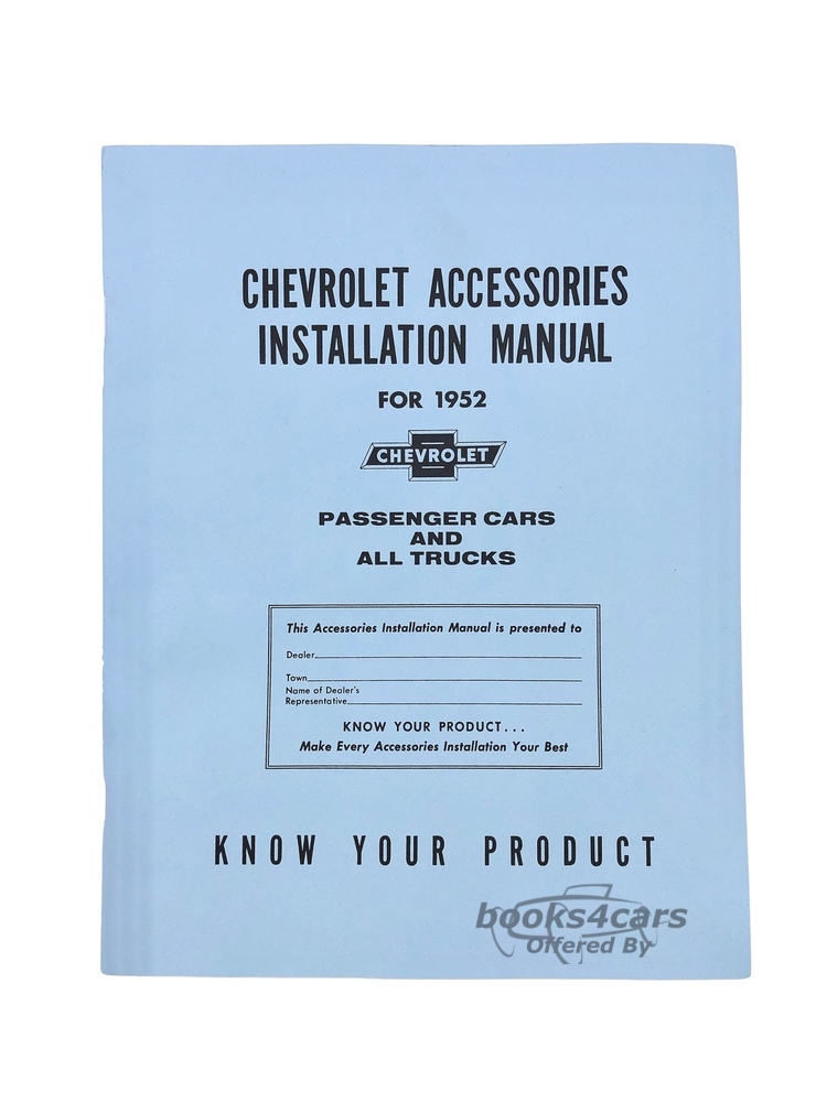 view cover of 1952 Accessory Parts & Installation Manual for Car & Truck by Chevrolet 96 pages accessories