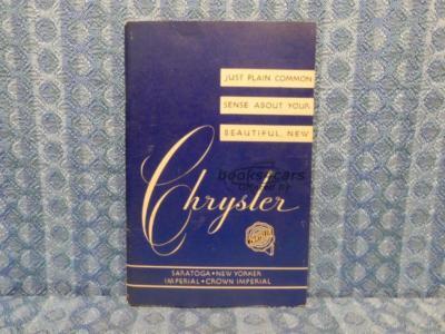 view cover of 1952 Owners Manual by Chrysler, covers Saratoga, New Yorker, Imperial and Crown Imperial.