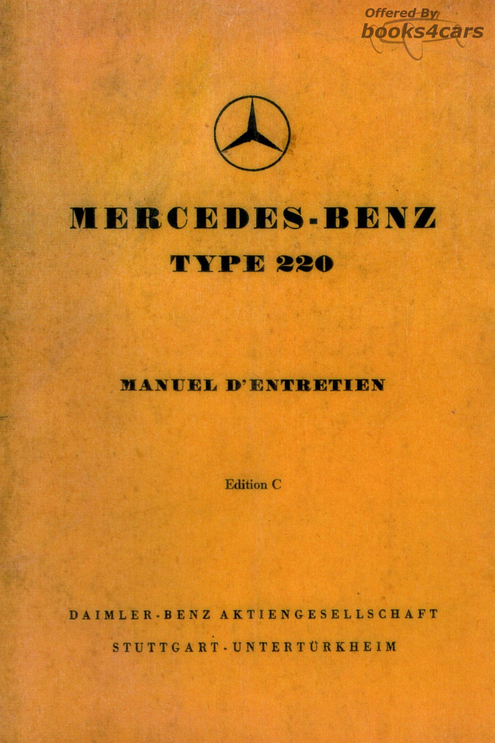 view cover of 1951-1956 220 Owners Manual by Mercedes Sedan & Cabriolet A & B FRENCH Language