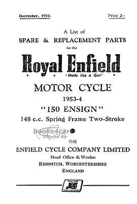 view cover of 1953 Parts Manual by Royal Enfield - 150 Ensign, 1953. 38 pages.