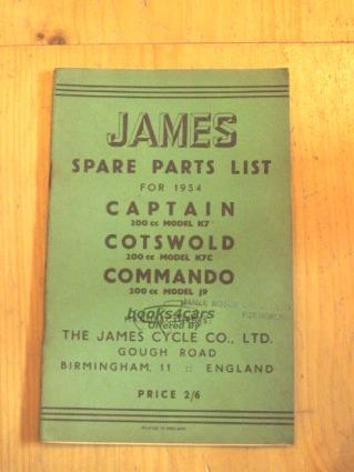 view cover of 1954 Parts Manual by James for 200 cc K7- K7C- J9 1954 K7 K7. 32 pages.