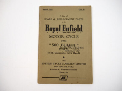 view cover of 1954 500 Bullet Parts Manual by Royal Enfield 62 pages