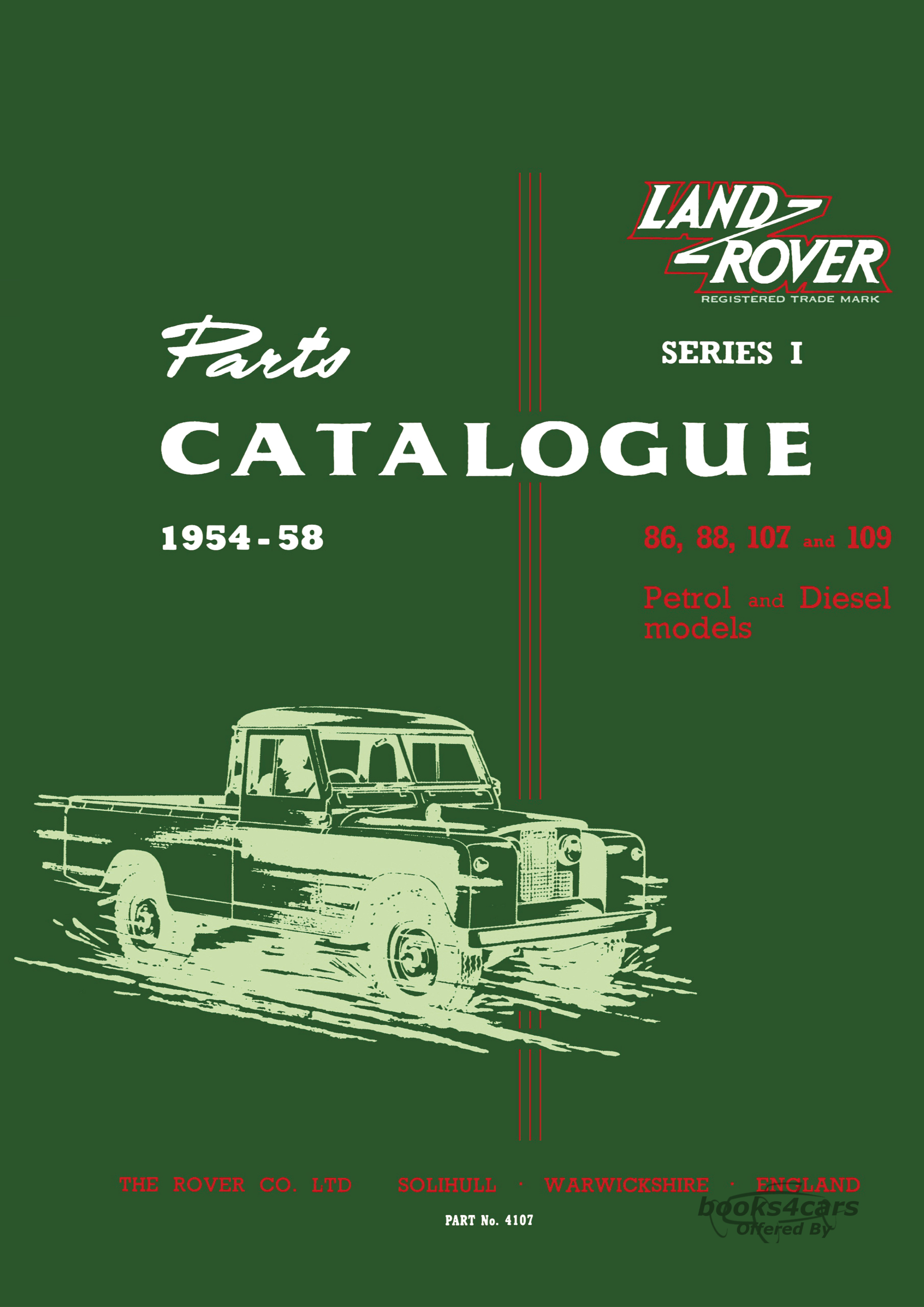 view cover of 1954-1958 Series 1 parts manual for 86, 88, 107, 109 gas & diesel models by Land Rover