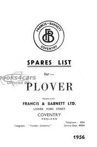 view cover of 1956 Parts Manual by Francis-Barnett for Plover 1956. 28 pages.