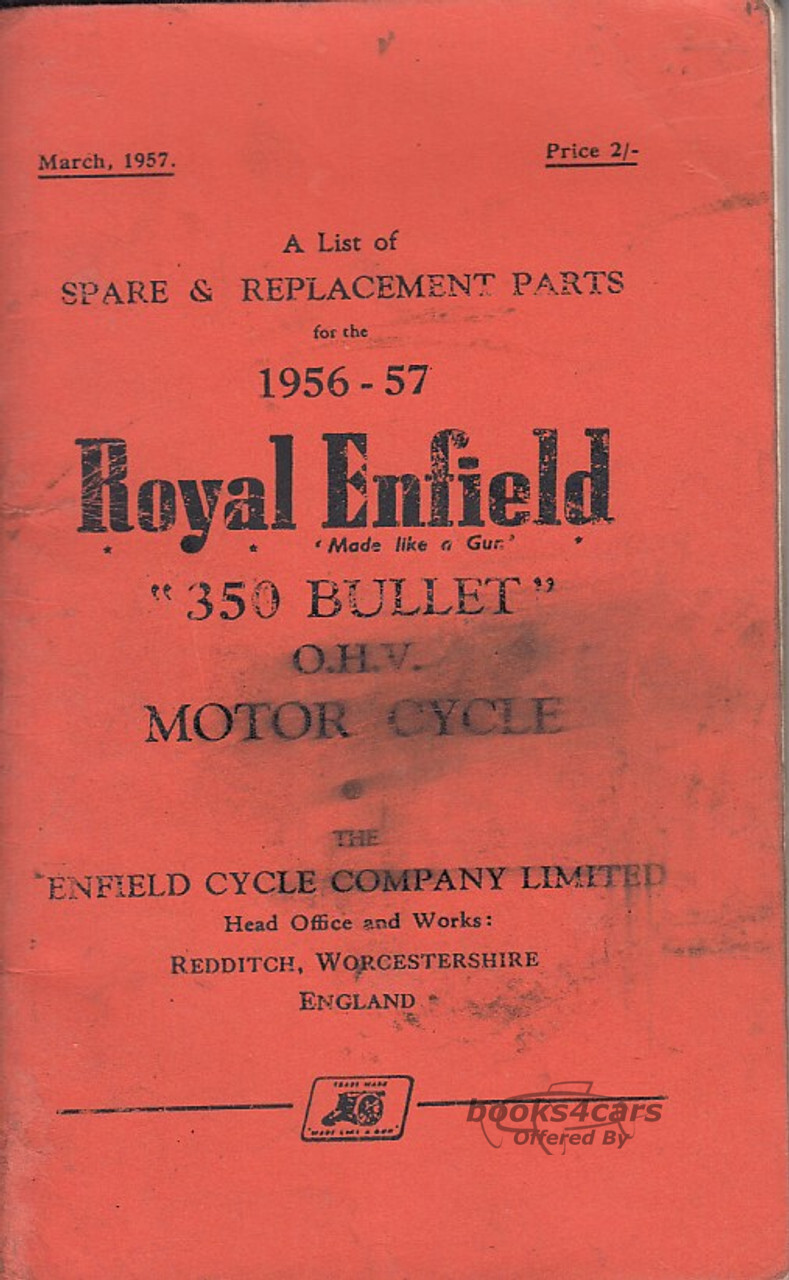 view cover of 1956 Parts Manual by Royal Enfield 350 Bullet, ohv 1956