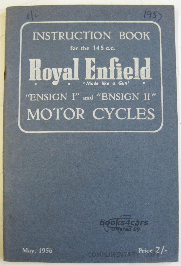 view cover of 1956 Instruction Book by Royal Enfield for Ensign I & Ensign II 148cc. 1956. 40 pages.