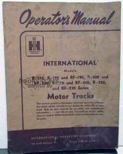 view cover of 1957 Model R-185 R-190 RF190 R-200 RF200 R-210 RF-210 R-220 and RF-230 Truck Owners manual Owners manual by International