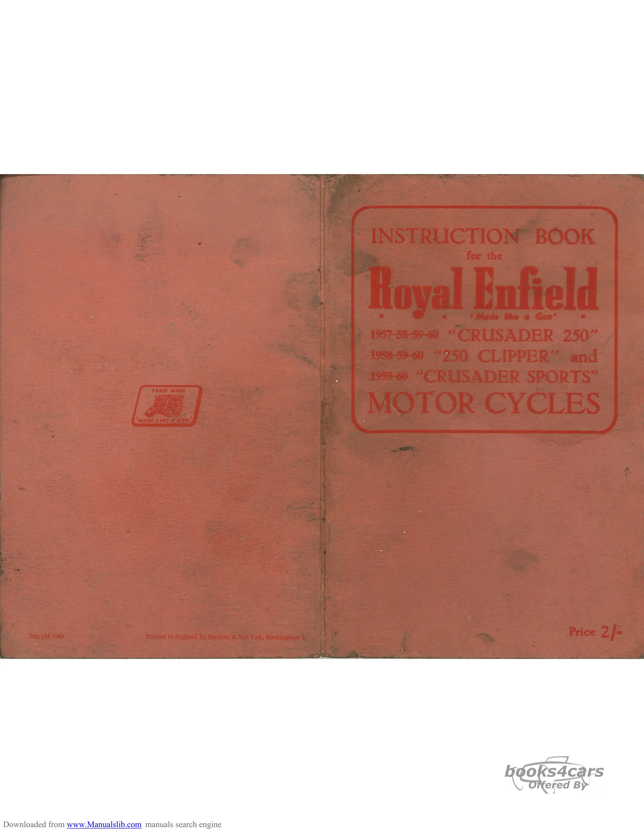 view cover of 1957 Parts Manual by Royal Enfield - 250 Crusader 1957. 52 pages.