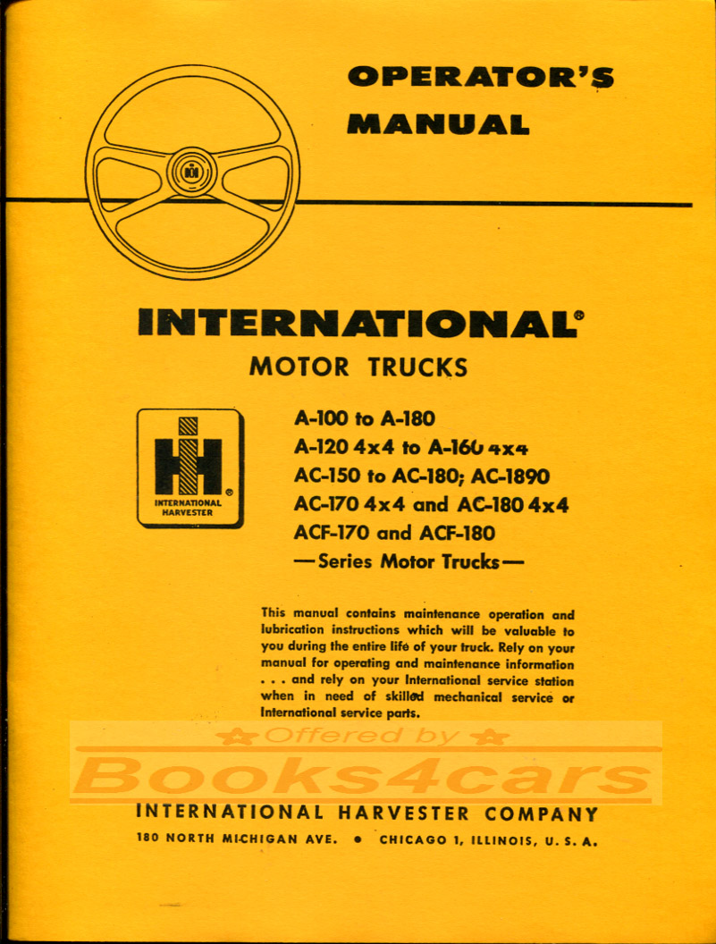 view cover of 1957-1959 International A100 A180 Owners manual by International