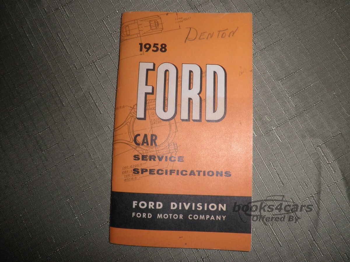 view cover of 1958 Service Specifications Manual for car & truck includes T-bird by Ford 4