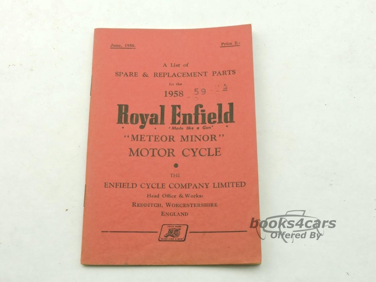 view cover of 1958 Parts Manual by Royal Enfield - 500cc Meteor Minor