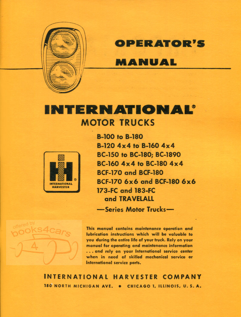 view cover of 1959-1960 International B-100 to B-180 Operators Owners Manual