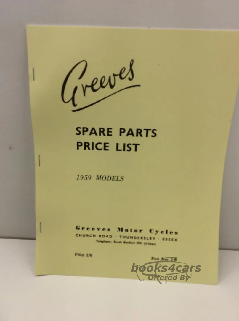 view cover of 1959 Parts List by Greeves for 197, 246, & 249 cc 20TA, 20TAS, 24TAS Scottish Trials, 20SAS, 24SAS Hawkstone Special, 25DB Sports Twin, 24DB Sports Single 23 pages