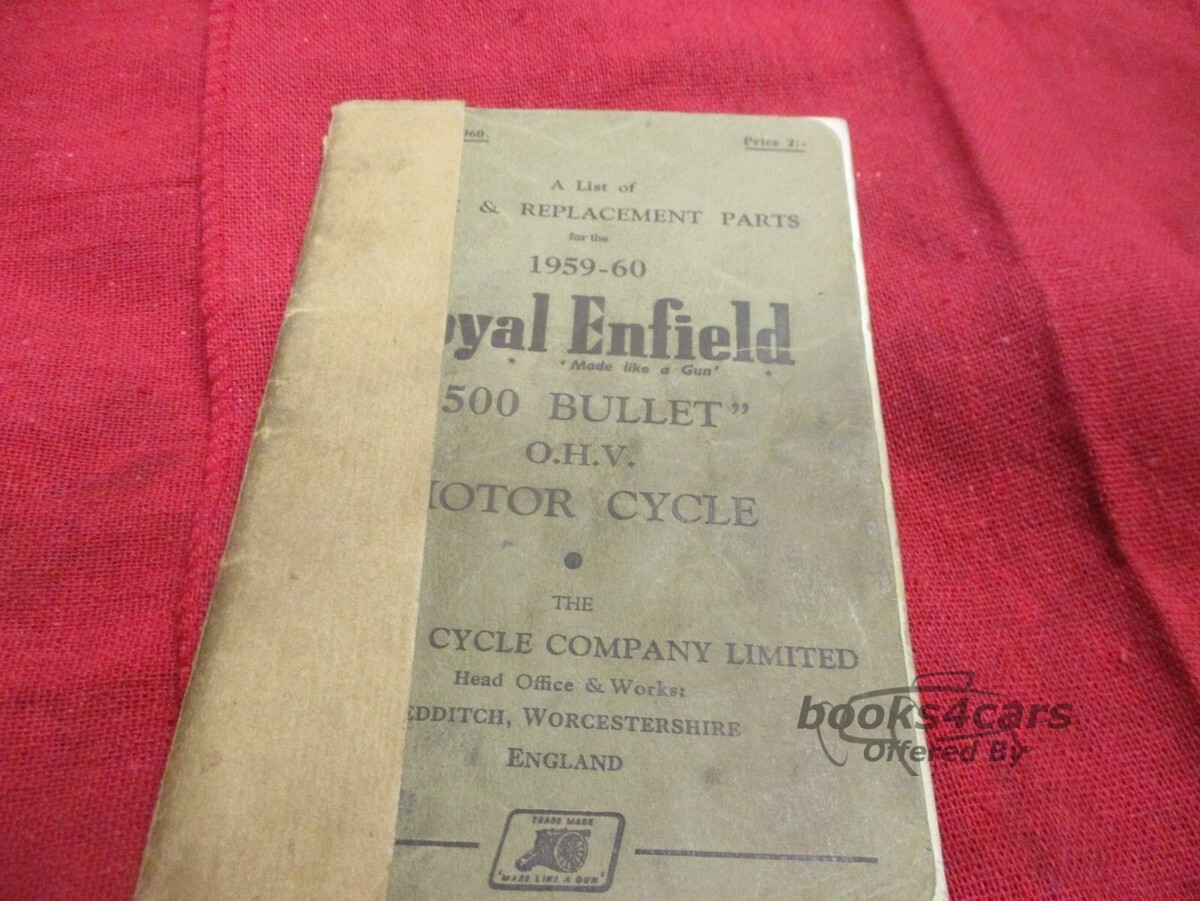 view cover of 1959-1960 Parts Manual by Royal Enfield - 500, Bullet ohv 1959-60. 60 pages.