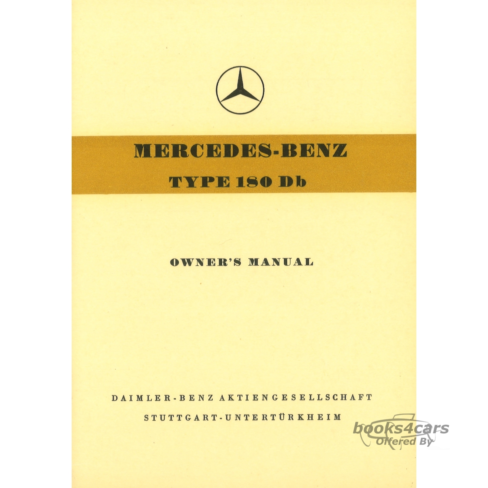 view cover of 1959-1961 180Db Owner's Manual by Mercedes for 180b