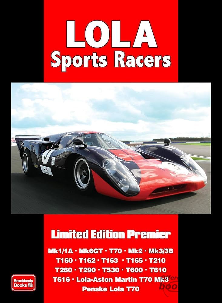 view cover of Lola Sports Racers Limited Edition Brooklands Portfolio 160 pages covering Mk 1, 1A, Mk 6 GT, T70, T160, T162, T163, T165, T210, T260, T290, T530, T600, T610, T616, Lola-Aston Martin & Penske Lola and more...