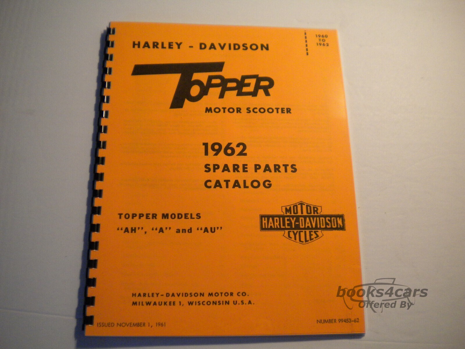 view cover of 1960-1962 Topper Motor Scooter Models AH A AU Parts manual by Harley 52 pgs