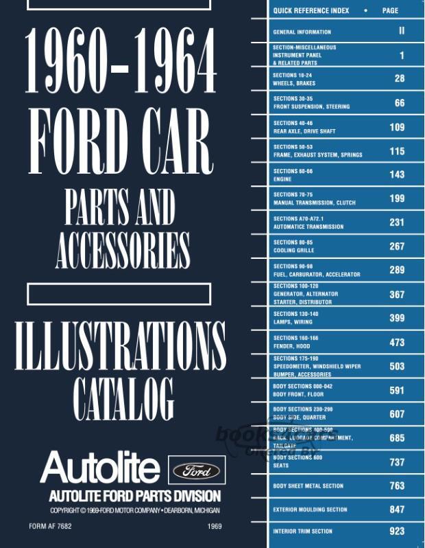 view cover of 1960-1964 Parts & Illustrations manual for all Ford Cars. 2-volume set; 1,800 pages