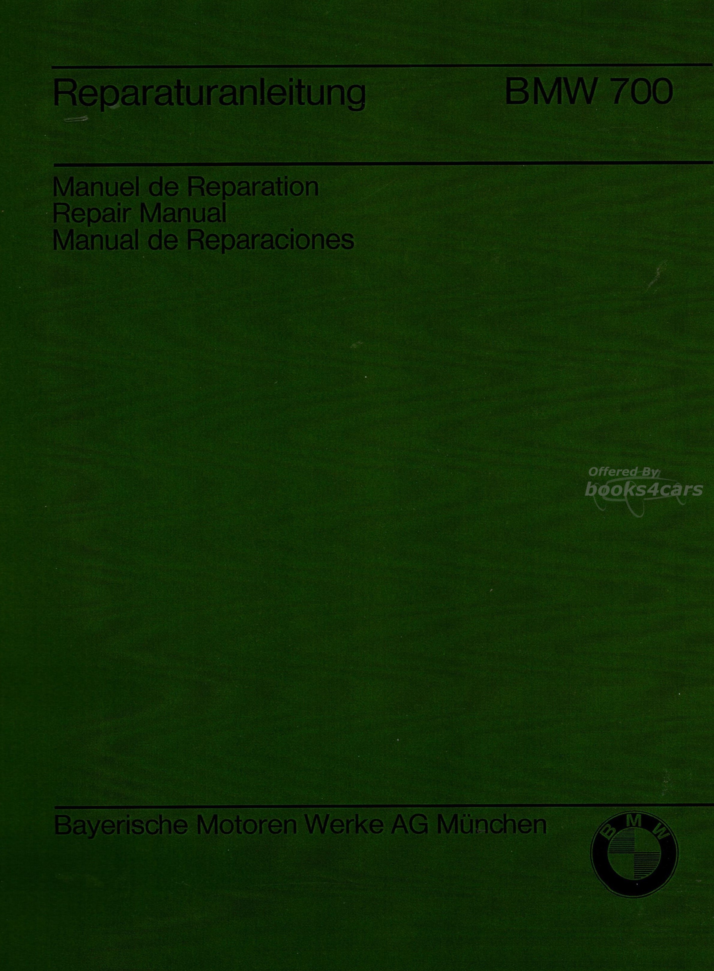 view cover of 1959-1965 700 Shop Service Repair Manual by BMW in French English German 280 pages