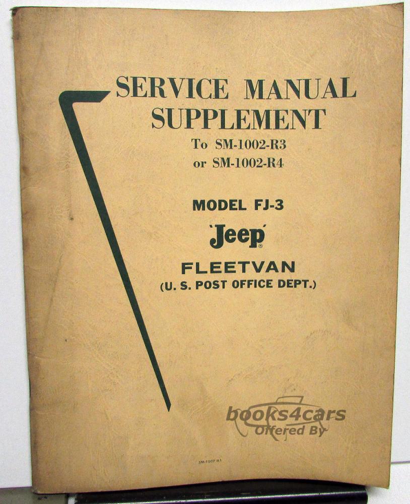 view cover of FJ-3 Fleetvan (U.S. Post Office Dept) Supplement to SM1002 Universal & Dispatcher Shop Service Repair Manual by Jeep