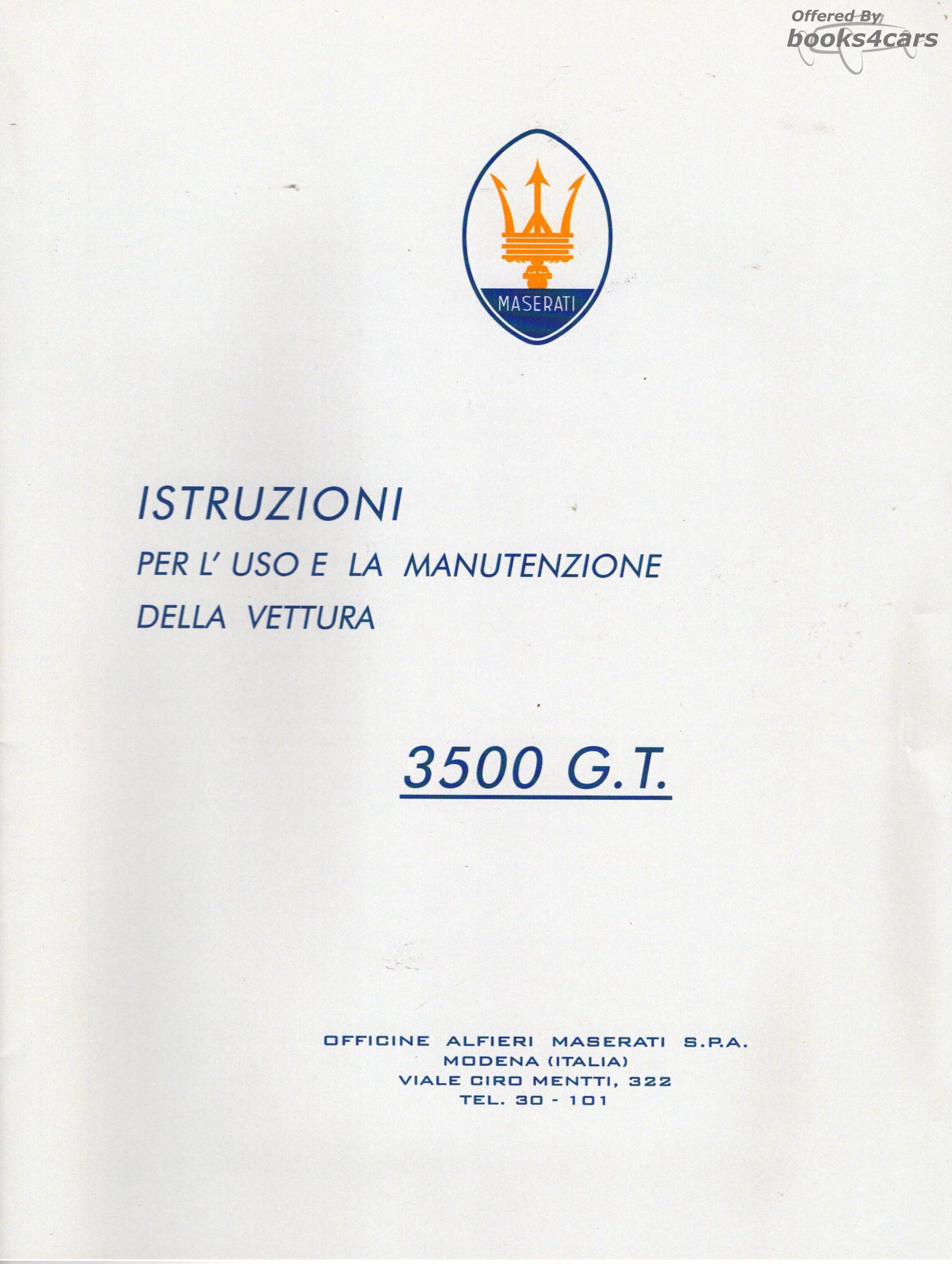 view cover of Maserati 3500 GT Use & Maintenance Manual in Italian Owners Manual covering service information 3500GT
