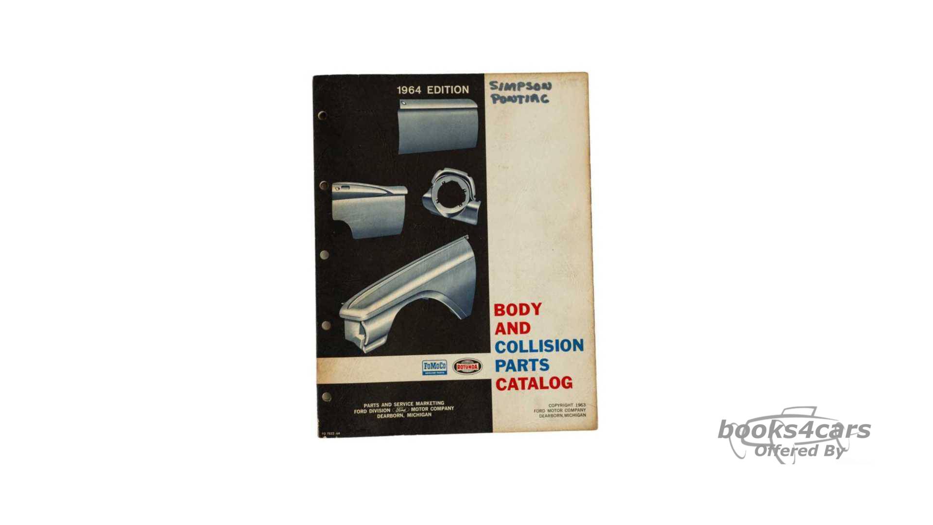 view cover of 1964 Ford Body & Collision Parts Manual by Ford