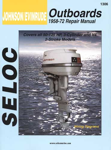 view cover of 1958-1972 Johnson Evinrude Outboards 3-4 Cyl Covers all 50-125 Hp, 3 cylinder and V4, 2 stroke models. Maintenance and Repair Manual by Seloc.