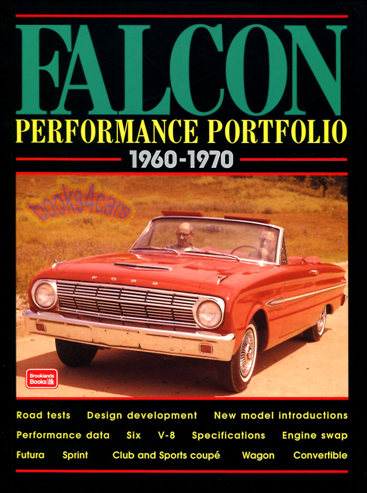 view cover of 1960-1970 Falcon Performance Portfolio, 140 pgs of articles about compact Ford flyer, history compiled by Brooklands