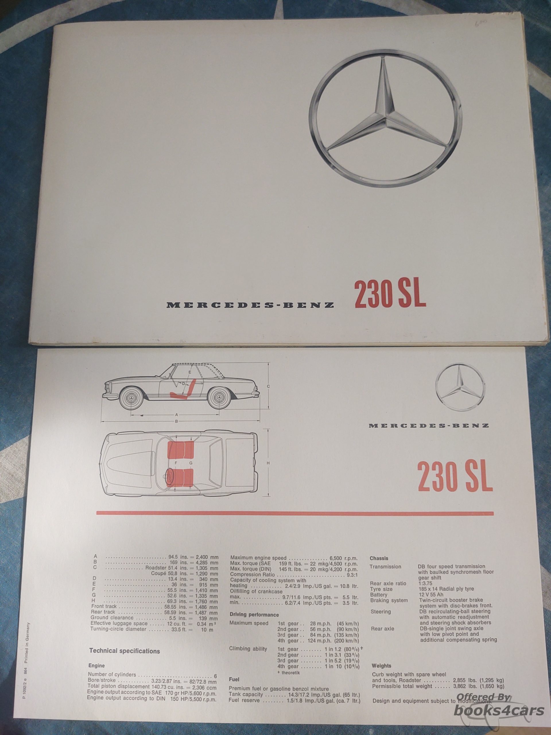 view cover of 230SL sales brochure by Mercedes