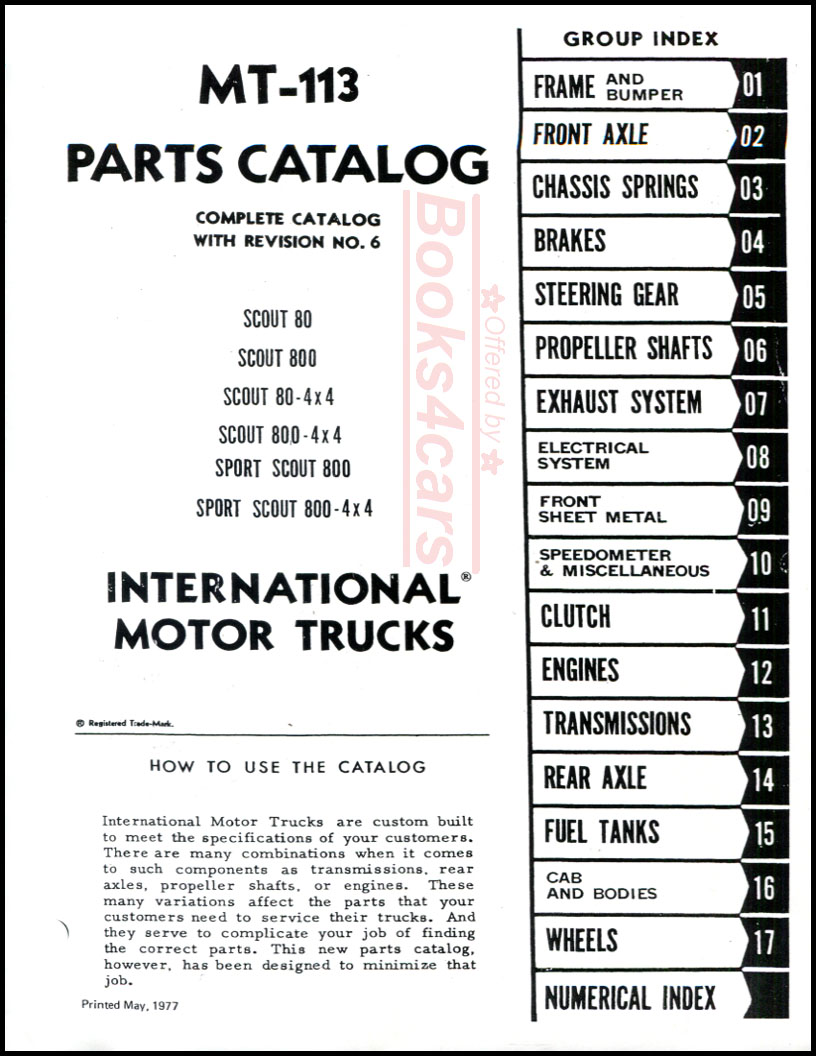 view cover of 1962-1969 MT-113 Parts Catalog Manual Scout 80 800 80-4x4 800-4x4 Sport 800 & Sport 800 by International